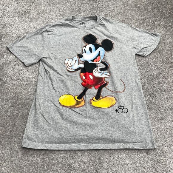 Disney Mickey Mouse Graphic T-Shirt Women Medium Gray Crew Neck Short Sleeve Tee - Picture 1 of 8